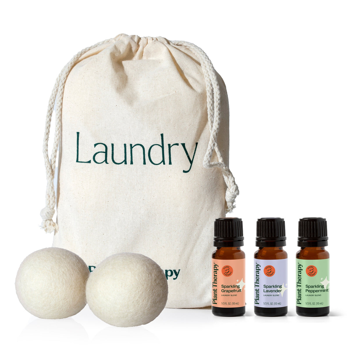 Wool Dryer Balls 6 Pack and Sparkling Laundry Blend 3 Pack from Plant Therapy