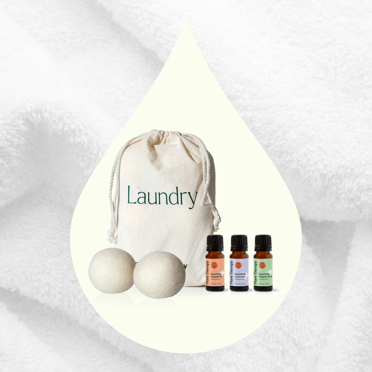 Wool Dryer Balls 6 Pack and Sparkling Laundry Blend 3 Pack from Plant Therapy