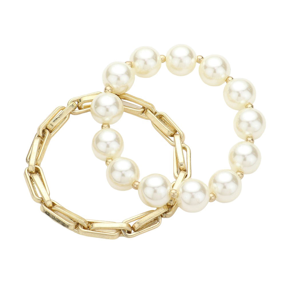2PCS Pearl Beaded Metal Chain Layered Bracelets from Madeline Love