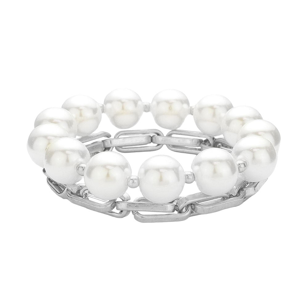2PCS Pearl Beaded Metal Chain Layered Bracelets from Madeline Love