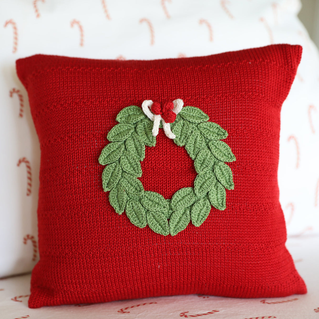 Green Wreath 10" Pillow, Red from Melange Collection