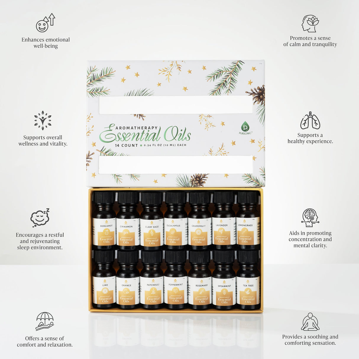 Pursonic Essential Oils Christmas Gift Set – 14-Piece Aromatherapy Collection from Pursonic