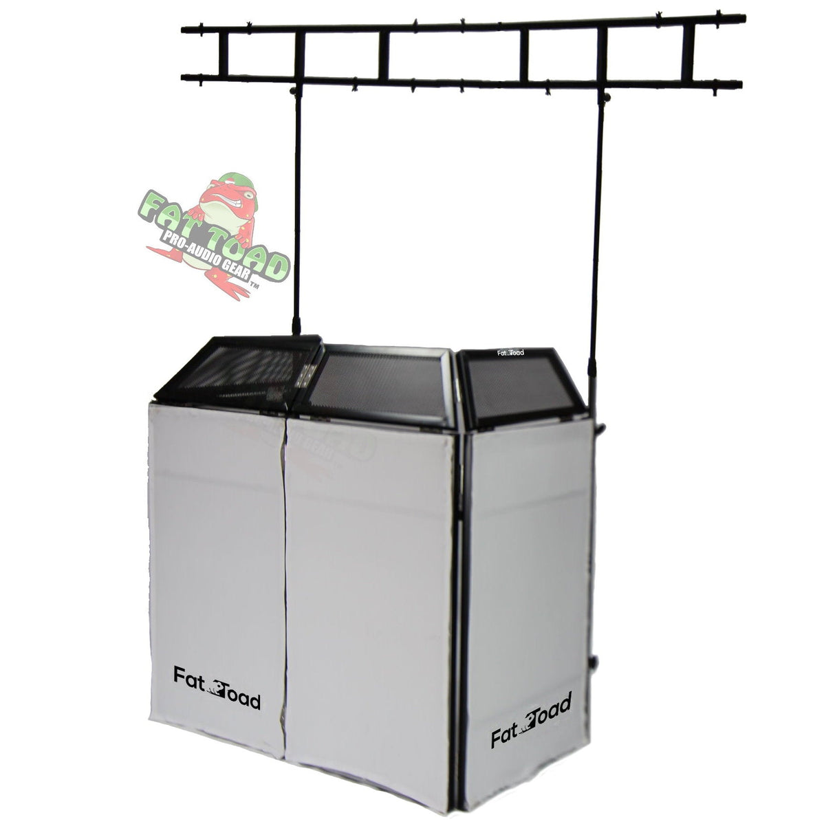 DJ Booth Tabletop With 8FT Lighting Truss Stand Package by FAT TOAD - Foldable Panel Portable Stage Platform Facade Scrim Cover, Video Light Display from GeekStands