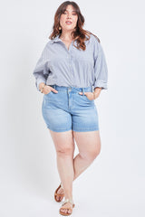 Women's Plus Size Basic 2-Button Side Slit Hem Shorts from YMI JEANS