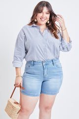 Women's Plus Size Basic 2-Button Side Slit Hem Shorts from YMI JEANS
