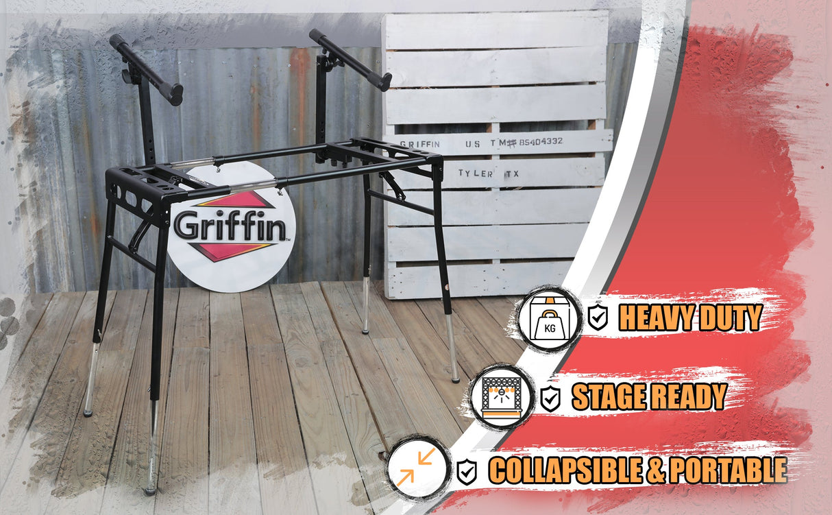 GRIFFIN 2-Tier DJ Coffin Workstation Stand - Double Table Top Keyboard & Laptop Holder Mount from GeekStands