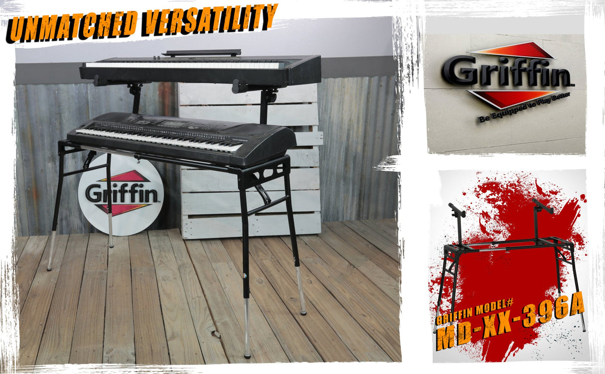 GRIFFIN 2-Tier DJ Coffin Workstation Stand - Double Table Top Keyboard & Laptop Holder - Duel Level Digital Piano Rack Mount Platform for Studio Mixer from GeekStands