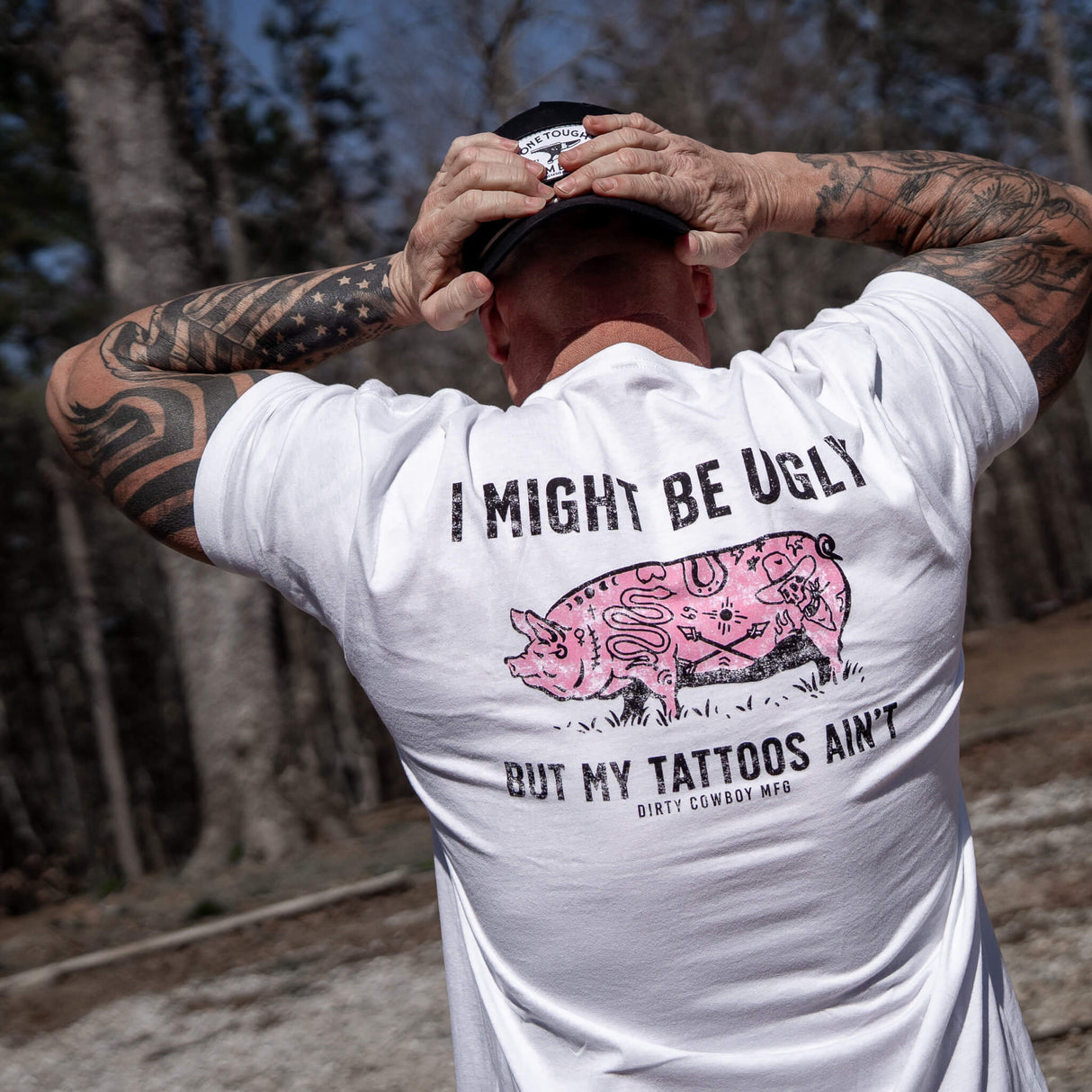 I Might Be Ugly but My Tattoos Ain't Pig Men's T-Shirt From Combat Iron Apparel