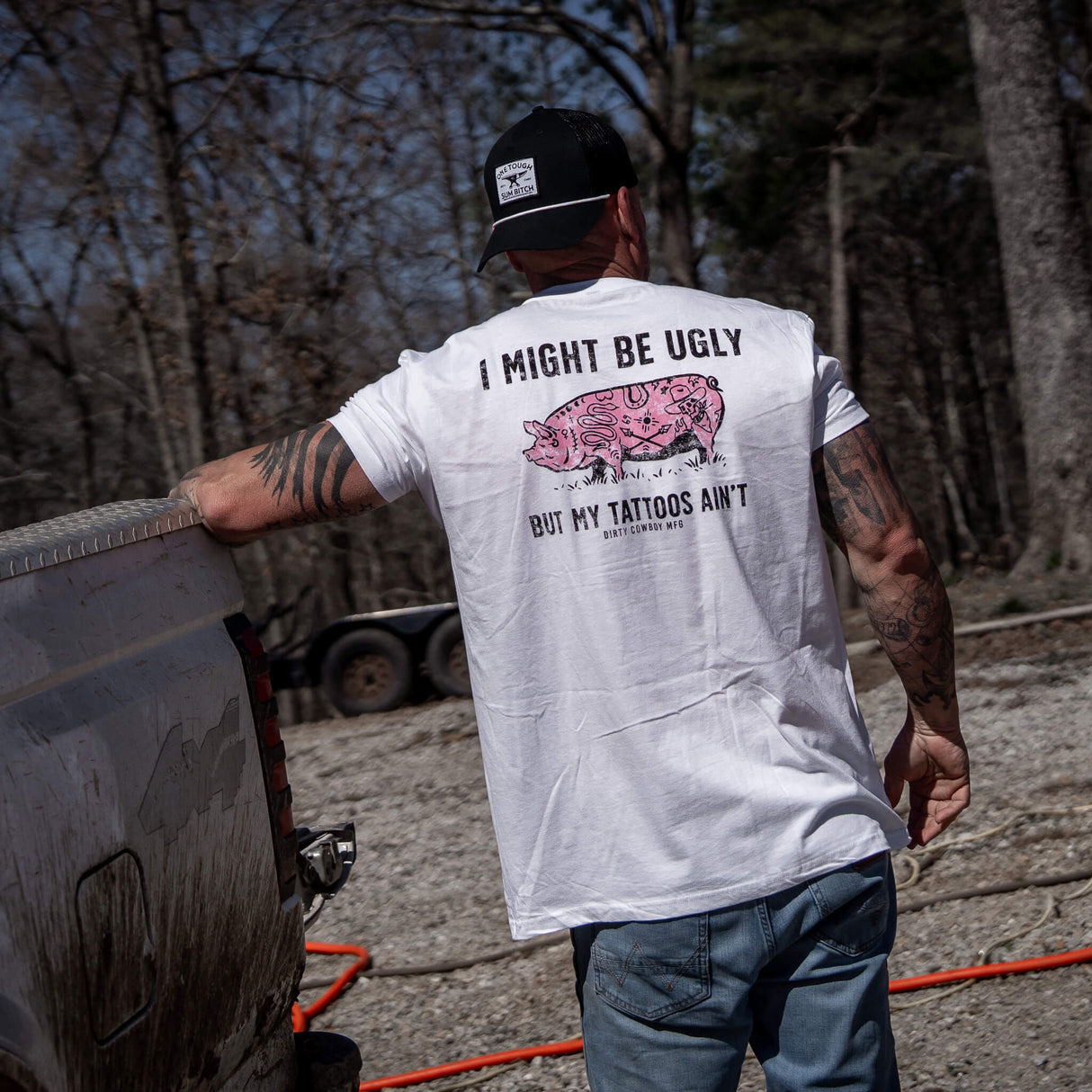 I Might Be Ugly but My Tattoos Ain't Pig Men's T-Shirt From Combat Iron Apparel