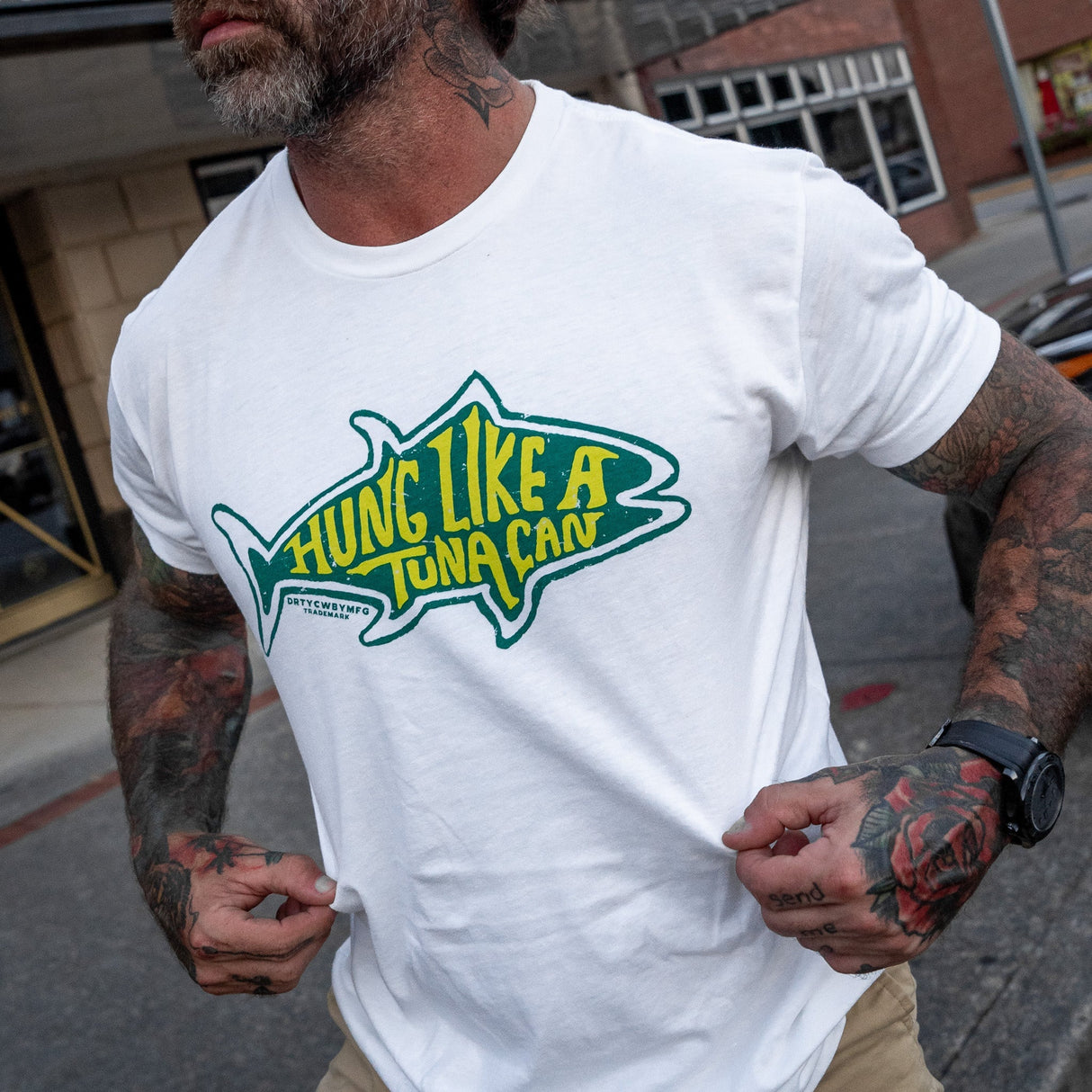 Hung Like A Tuna Can Men's T-Shirt From Combat Iron Apparel