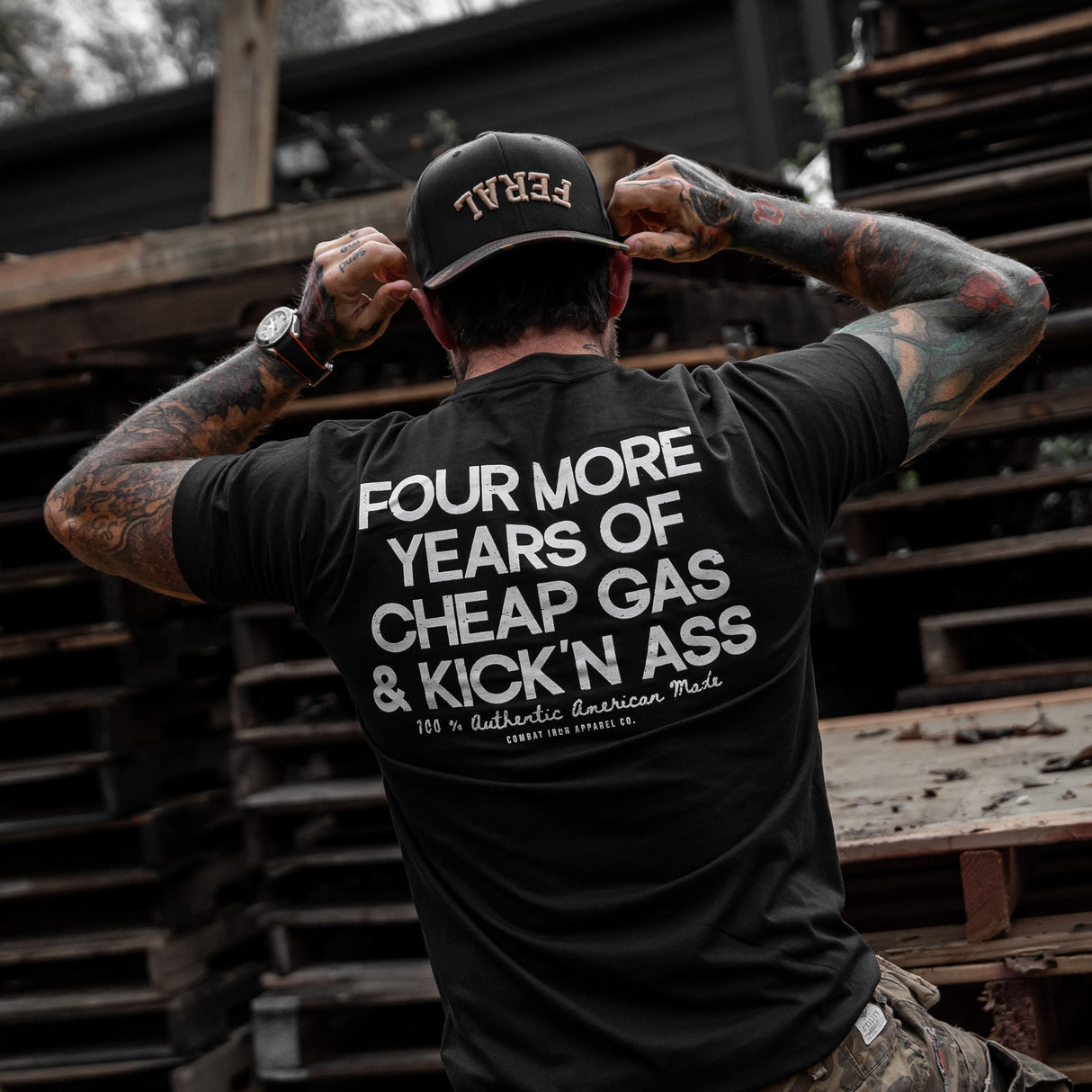 Four More Years Of Cheap Gas & Kicking Ass President Trump Men's T-Shirt From Combat Iron Apparel