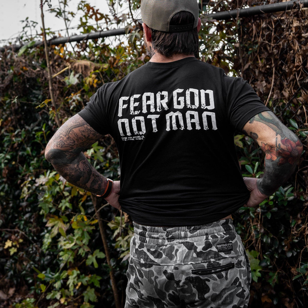 Fear God Not Man Men's T-Shirt From Combat Iron Apparel From Combat Iron Apparel