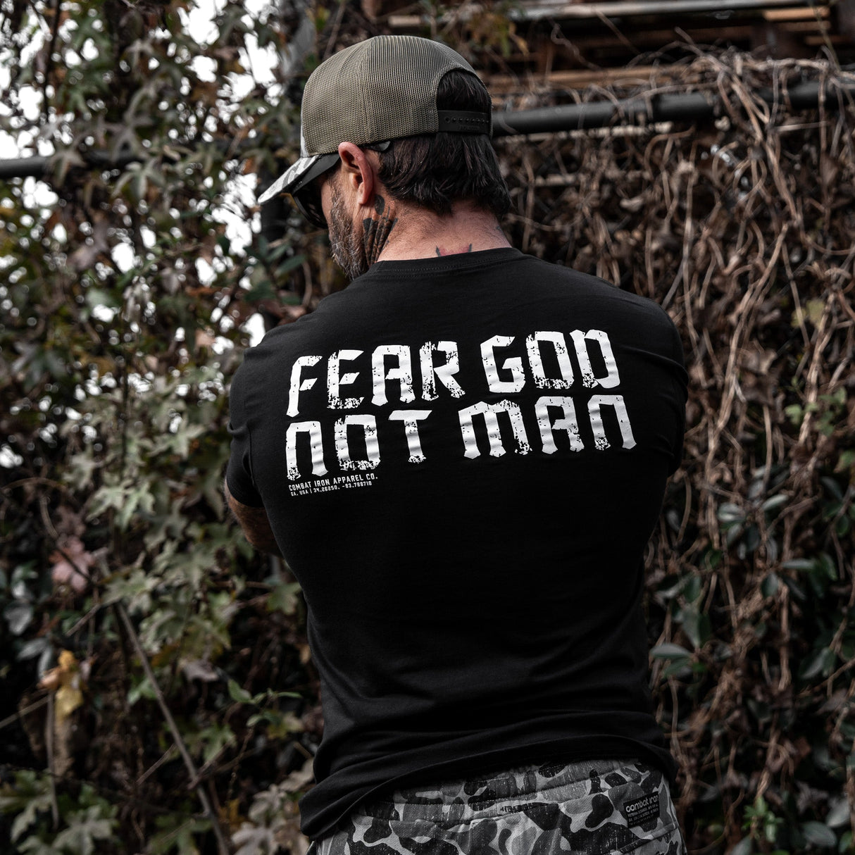 Fear God Not Man Men's T-Shirt From Combat Iron Apparel From Combat Iron Apparel