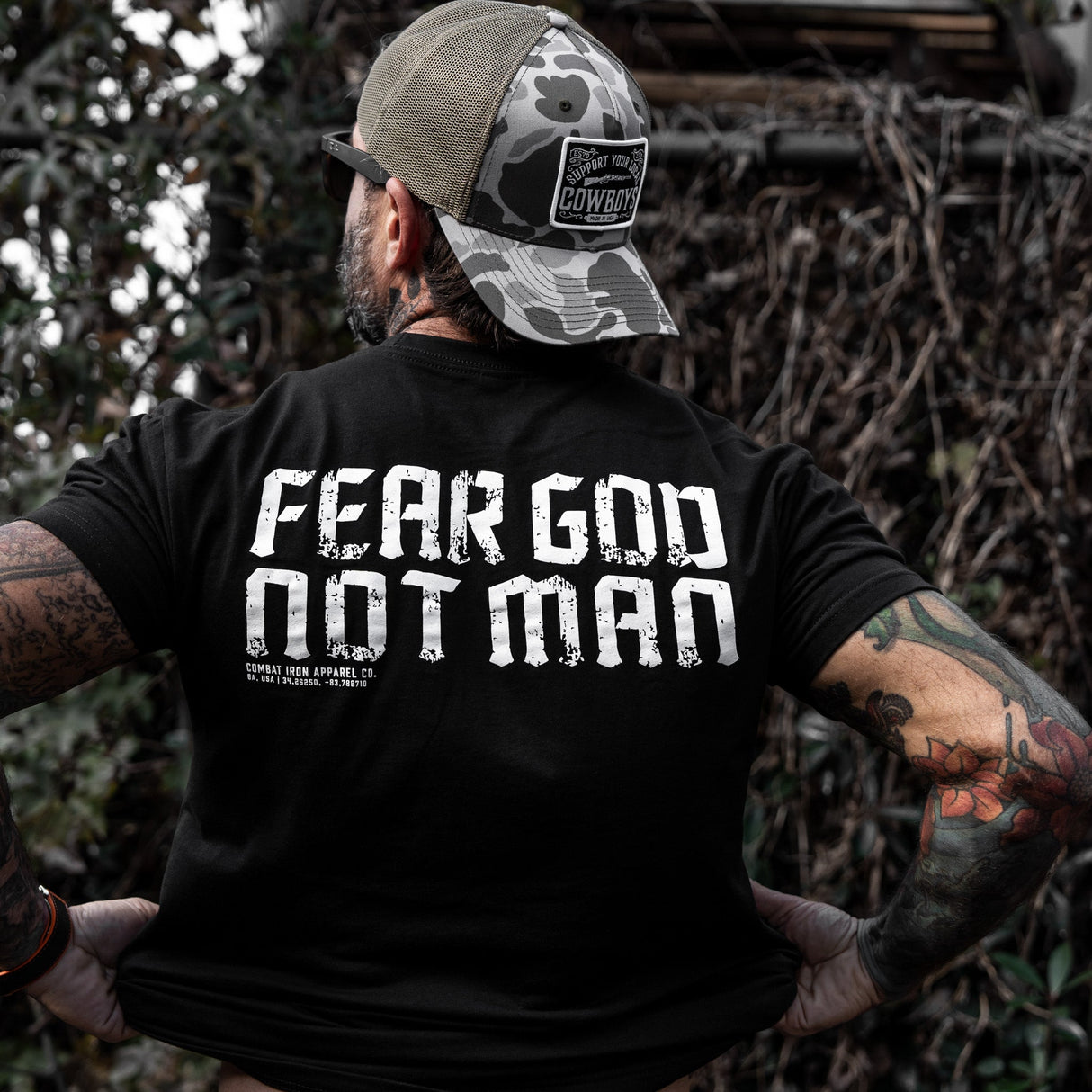 Fear God Not Man Men's T-Shirt From Combat Iron Apparel From Combat Iron Apparel