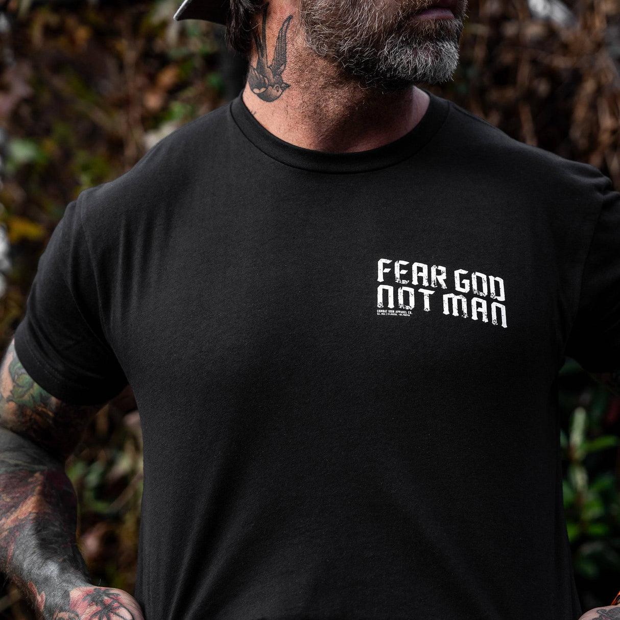 Fear God Not Man Men's T-Shirt From Combat Iron Apparel From Combat Iron Apparel