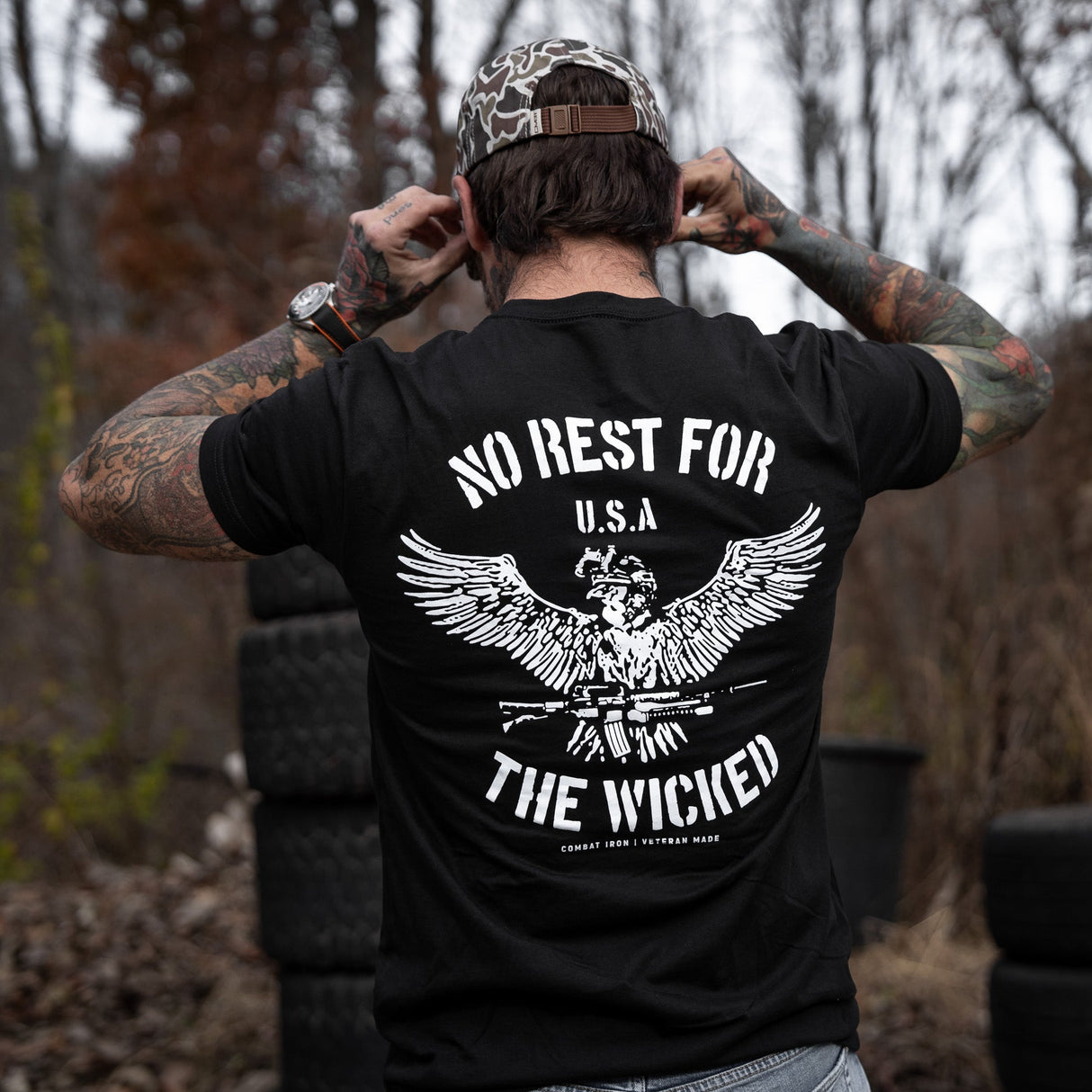 No Rest For The Wicked Men's T-Shirt from Combat Iron Apparel