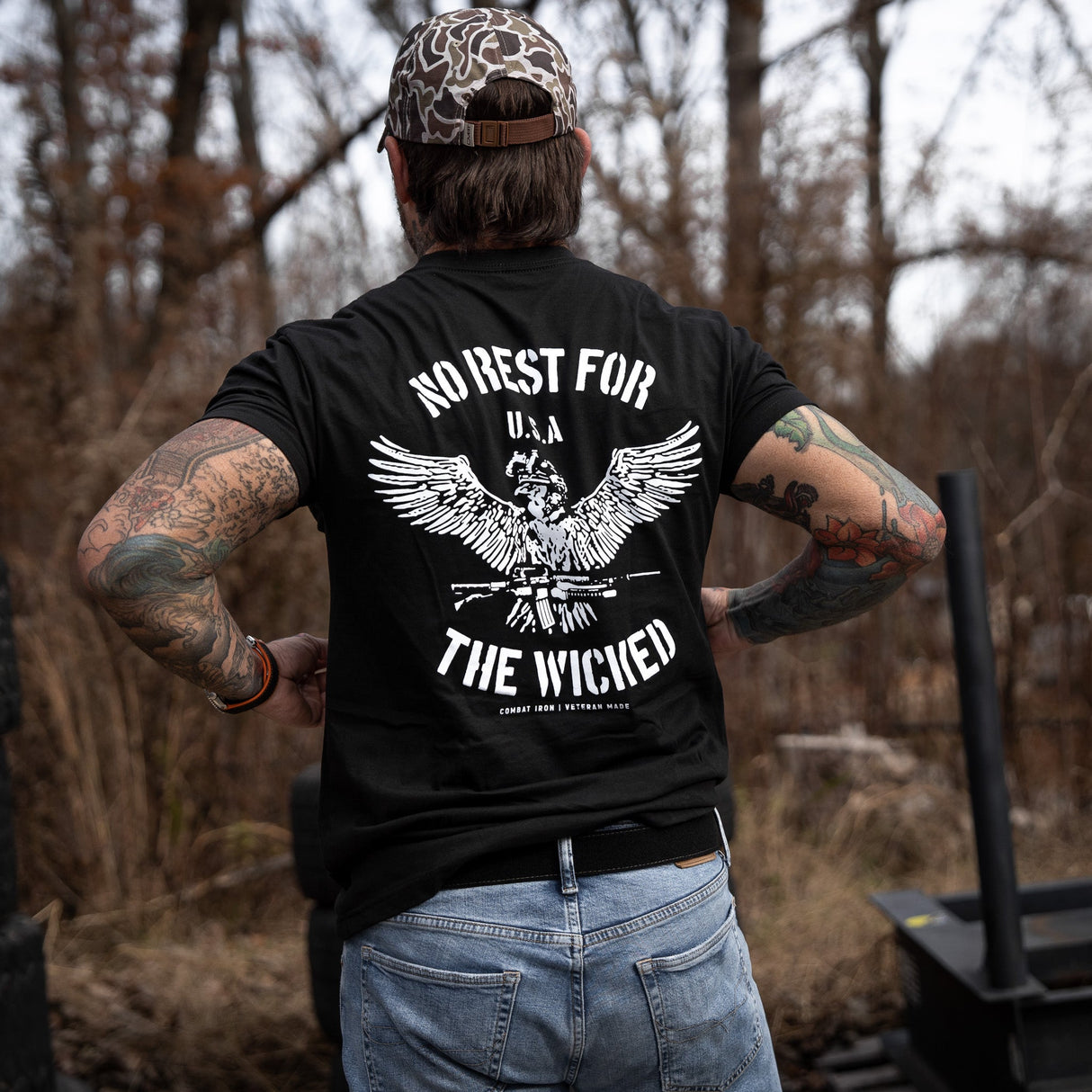 No Rest For The Wicked Men's T-Shirt from Combat Iron Apparel