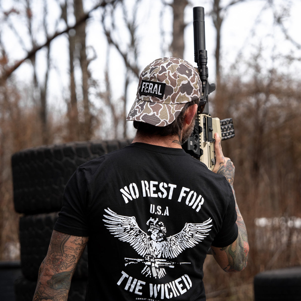 No Rest For The Wicked Men's T-Shirt from Combat Iron Apparel