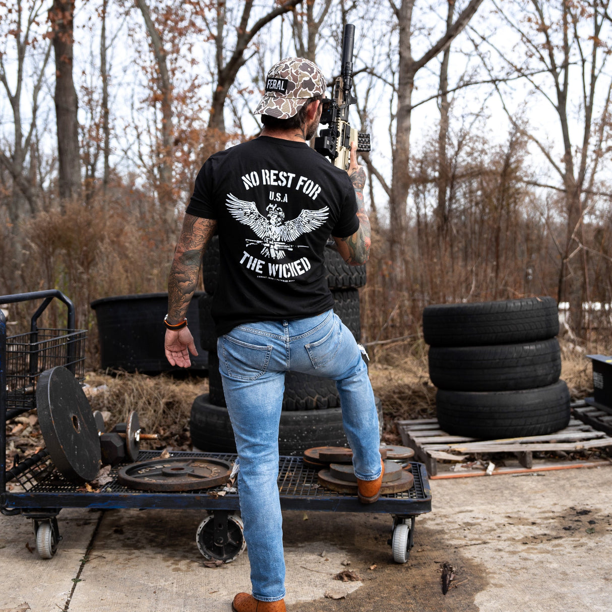 No Rest For The Wicked Men's T-Shirt from Combat Iron Apparel