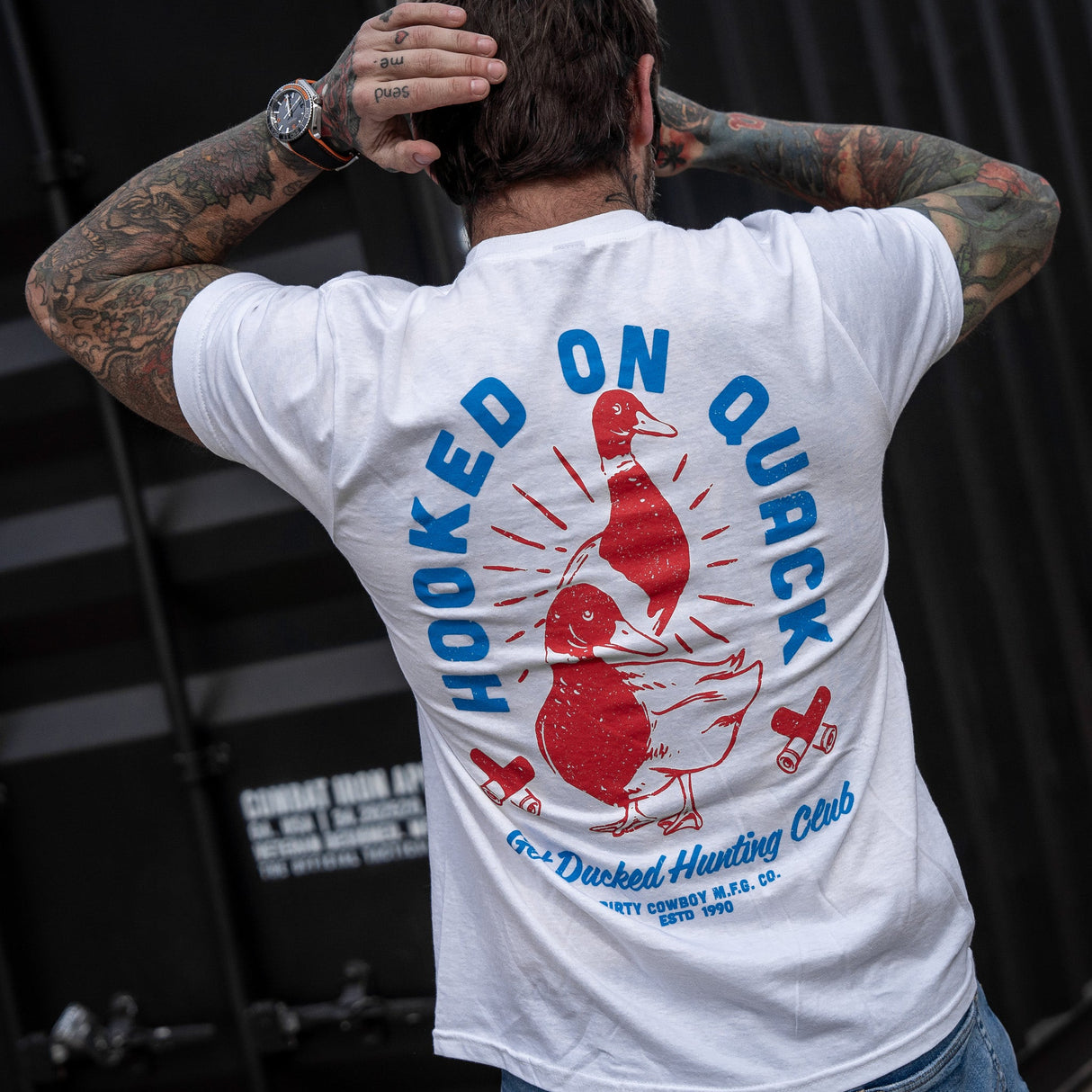 Hooked On Quack Hunter ' Get Ducked' Men's T-Shirt From Combat Iron Apparel