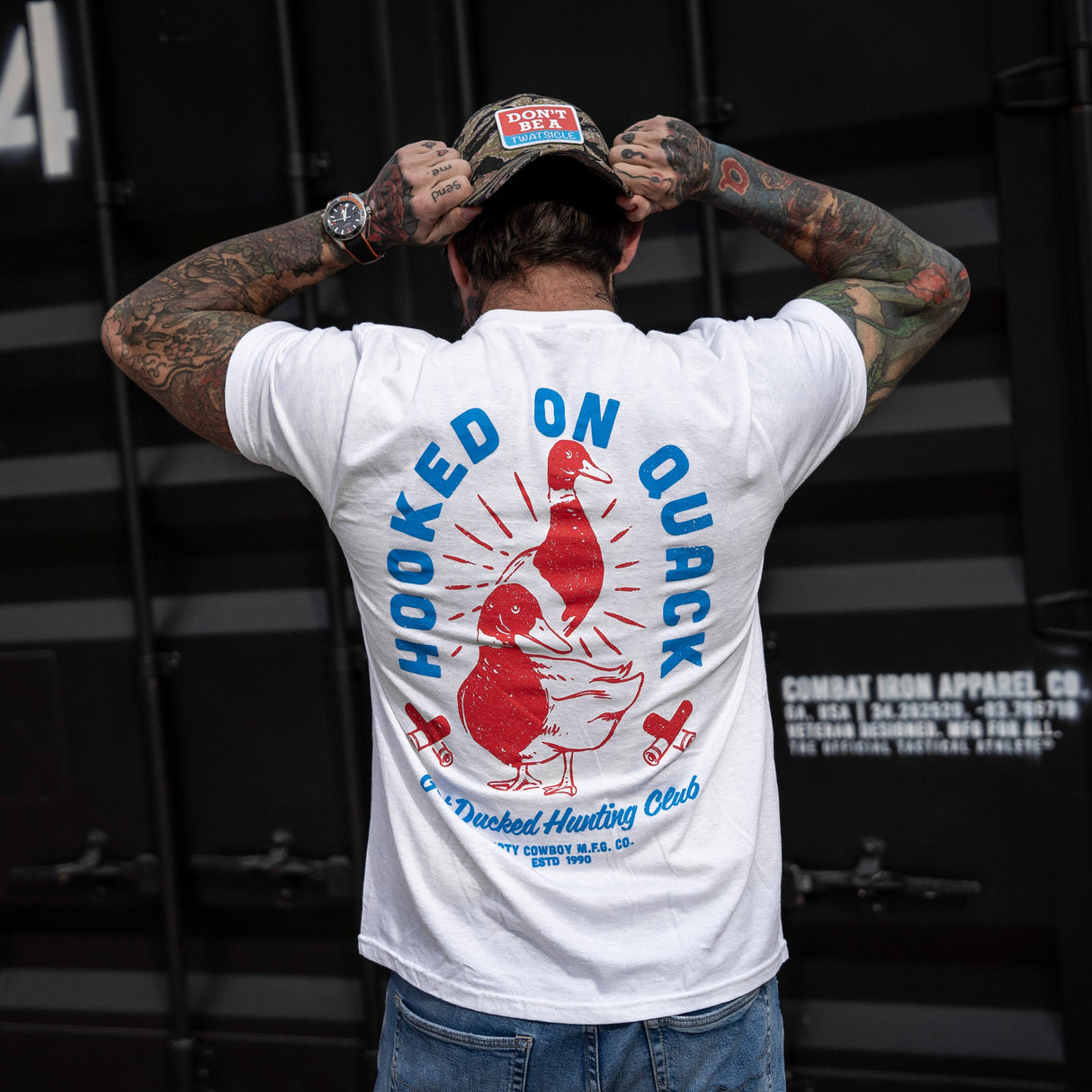 Hooked On Quack Hunter ' Get Ducked' Men's T-Shirt From Combat Iron Apparel