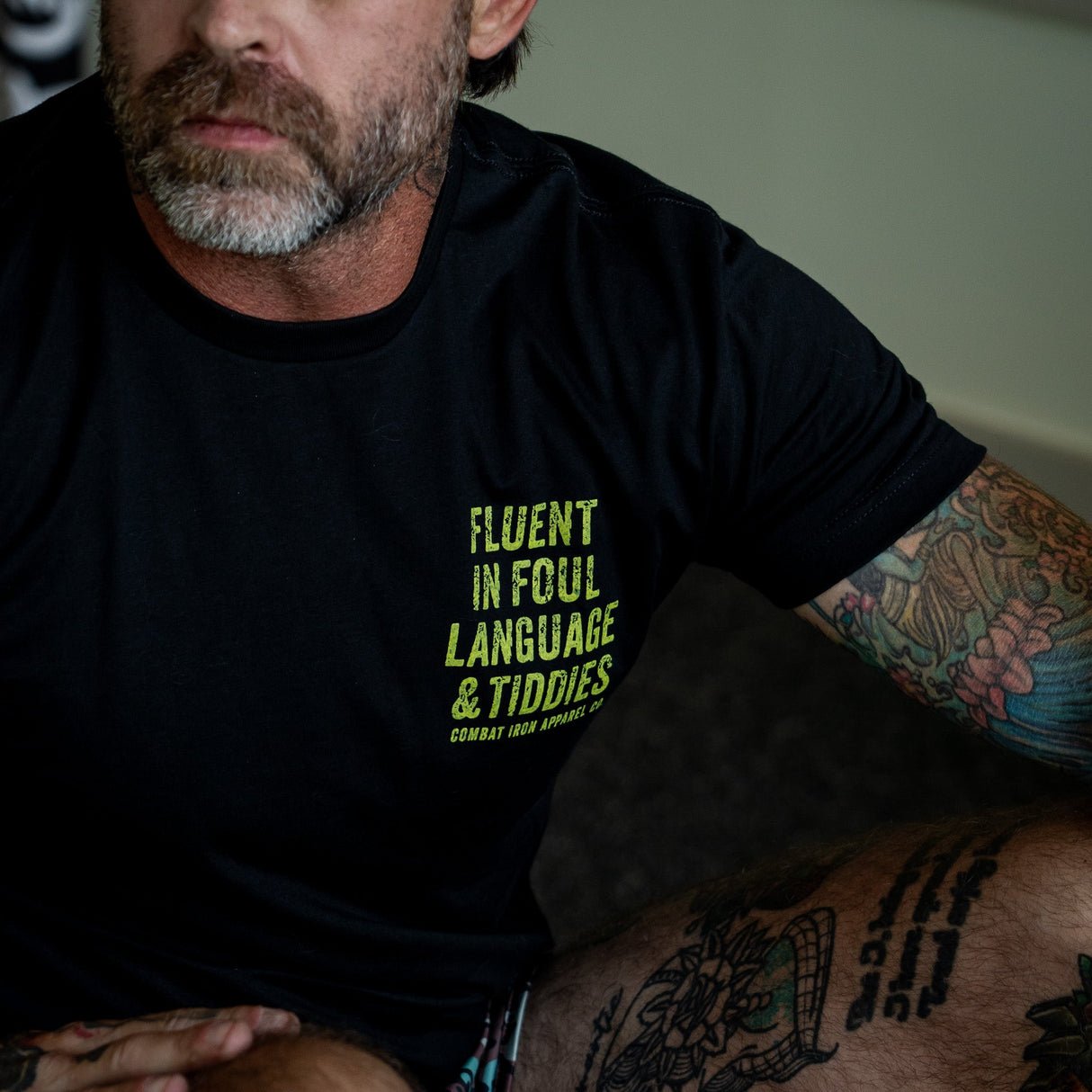 Fluent In Foul Language and Tiddies Men's T-Shirt From Combat Iron Apparel