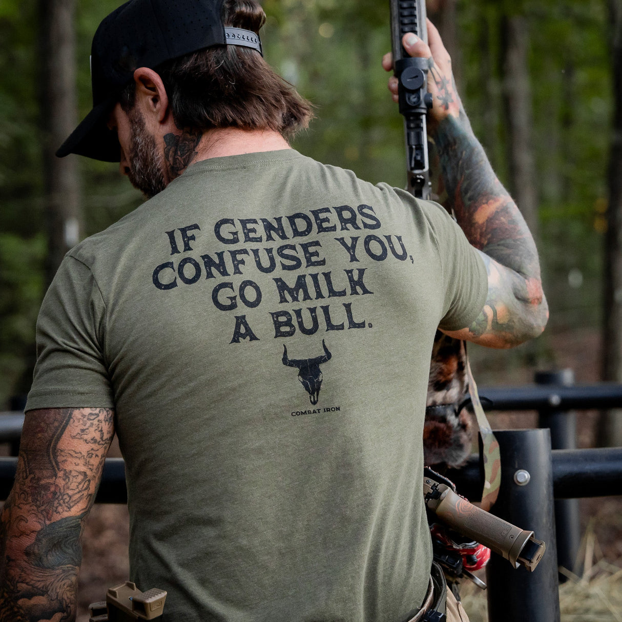 If Genders Confuse You, Go Milk a Bull Men's T-Shirt From Combat Iron Apparel