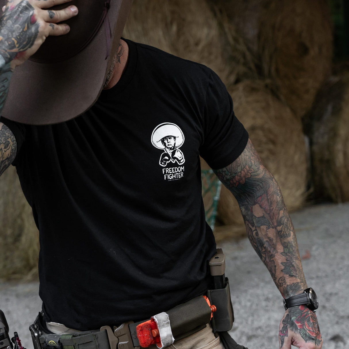 Freedom Fighter Cowboy President Trump Men's T-Shirt  From Combat Iron Apparel
