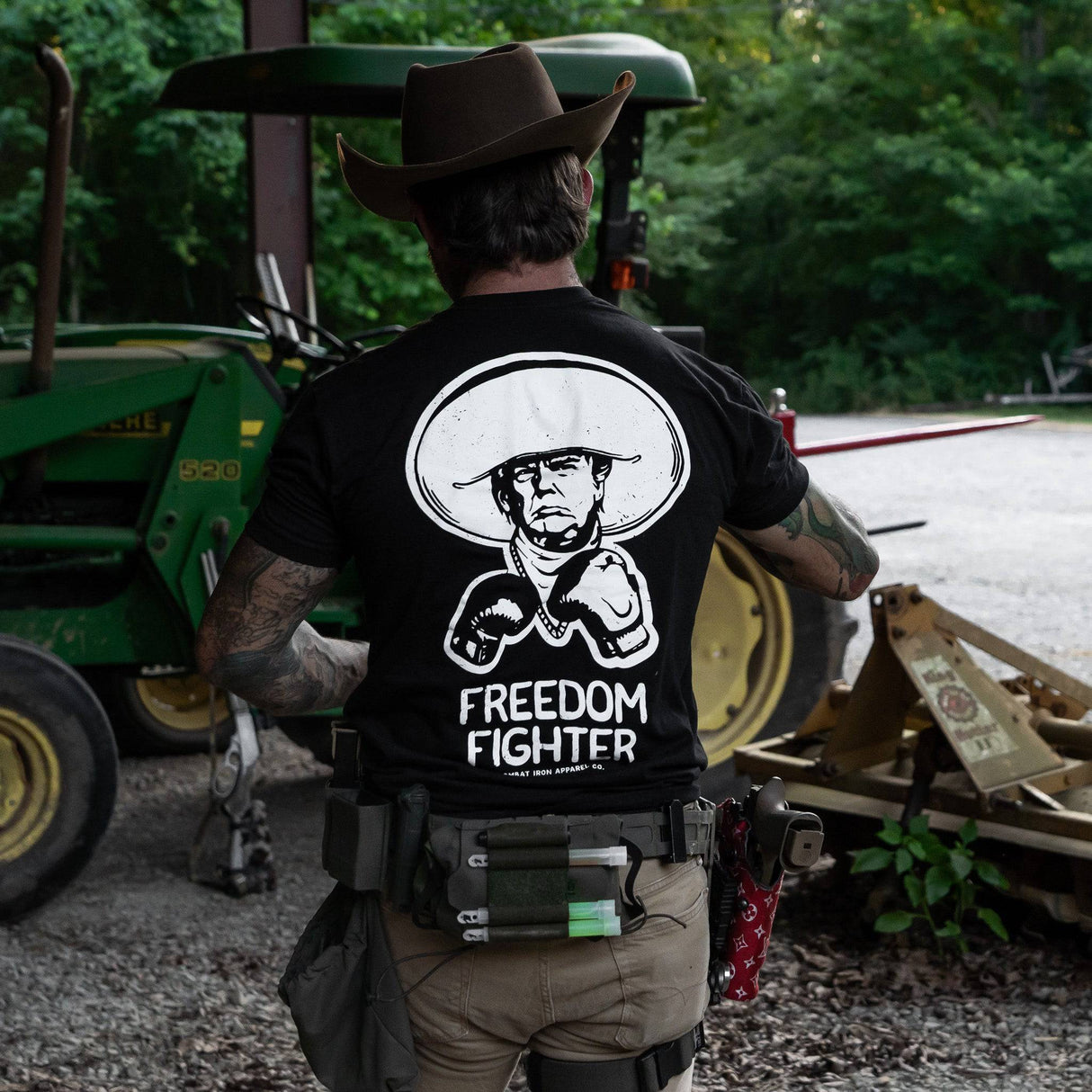 Freedom Fighter Cowboy President Trump Men's T-Shirt  From Combat Iron Apparel