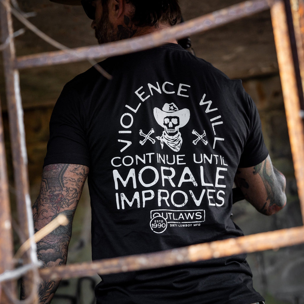Violence Will Continue Until Morale Improves Men's T-Shirt from Combat Iron Apparel