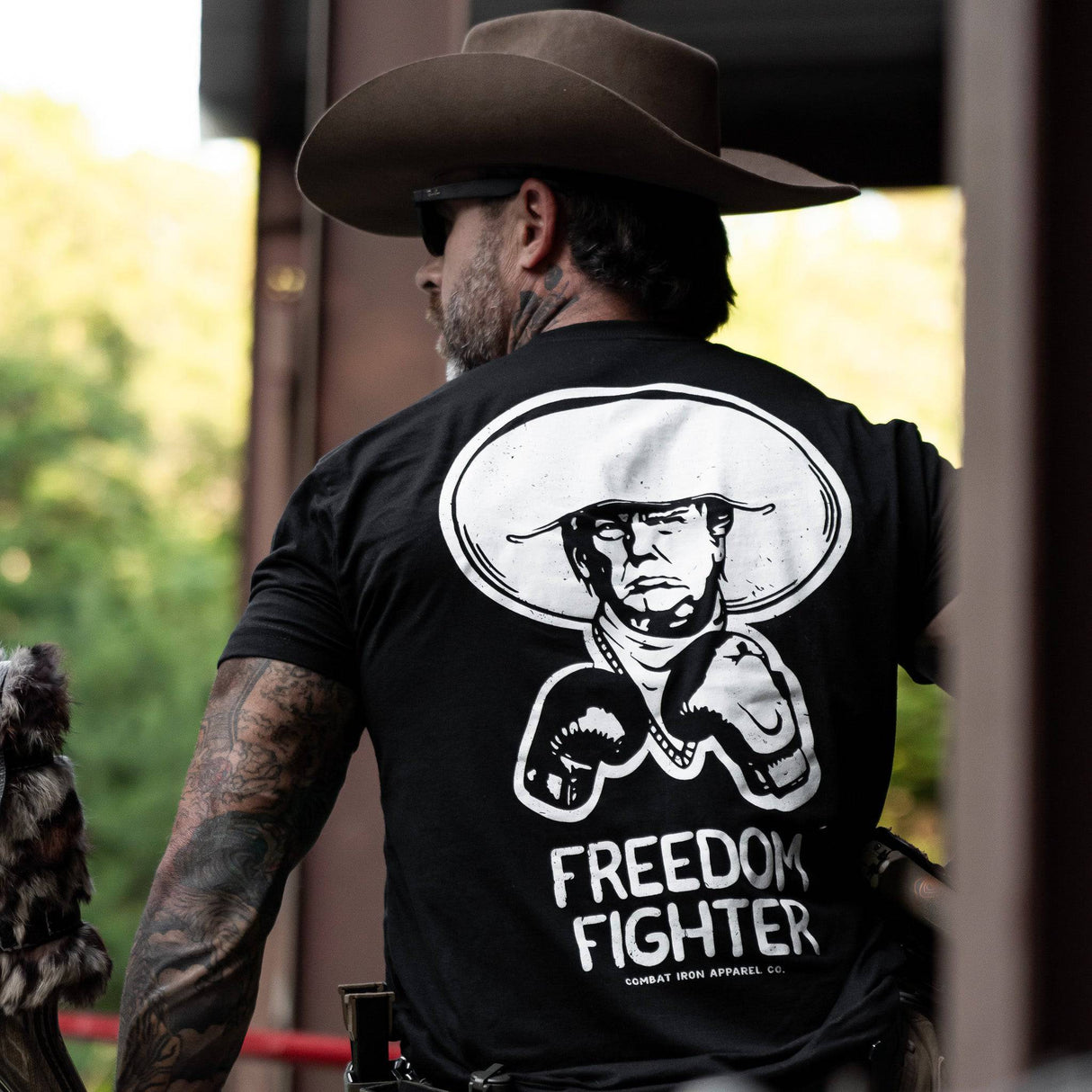Freedom Fighter Cowboy President Trump Men's T-Shirt  From Combat Iron Apparel