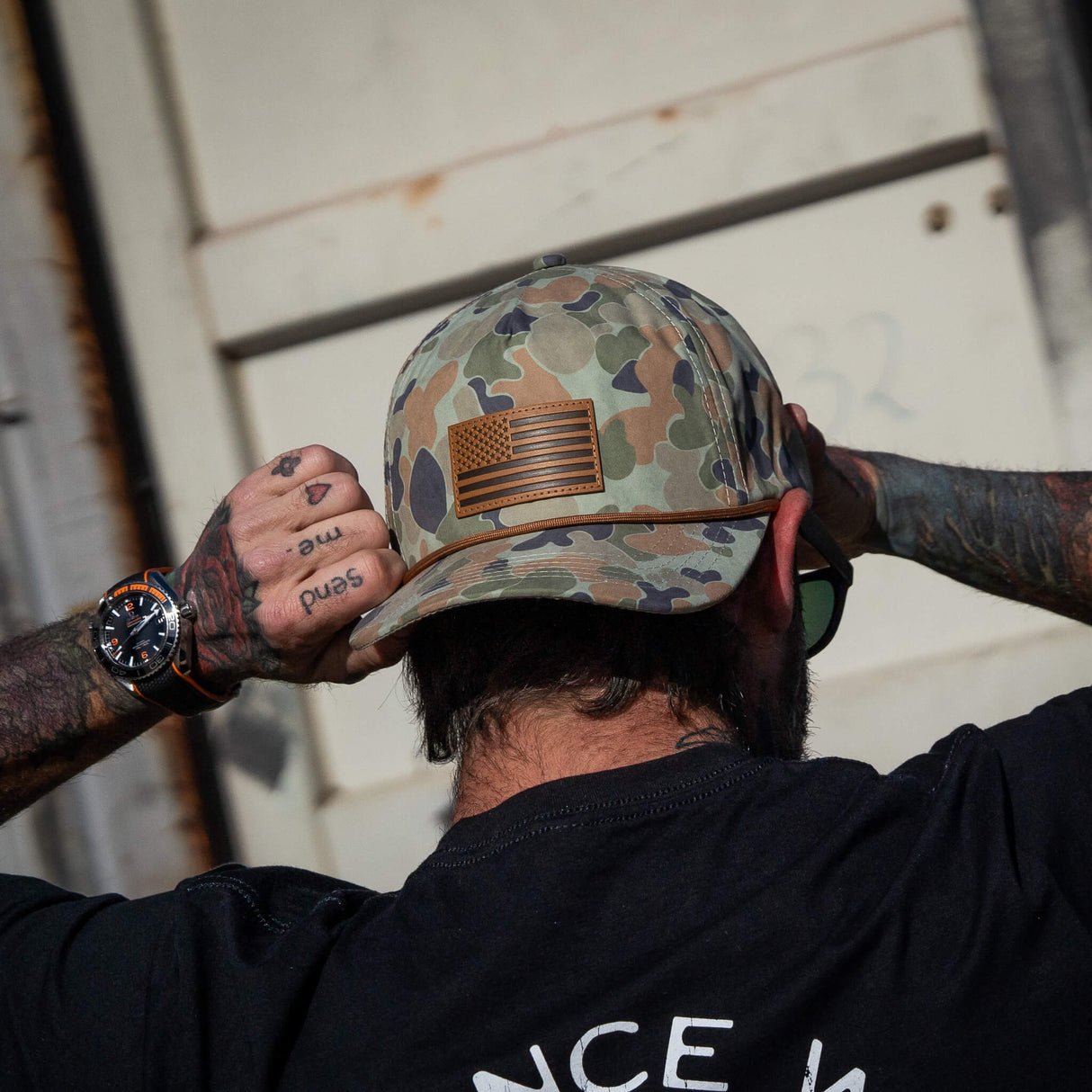 American Flag Leather Patch Crushable Rope Snapback Hat from Combat Iron Apparel