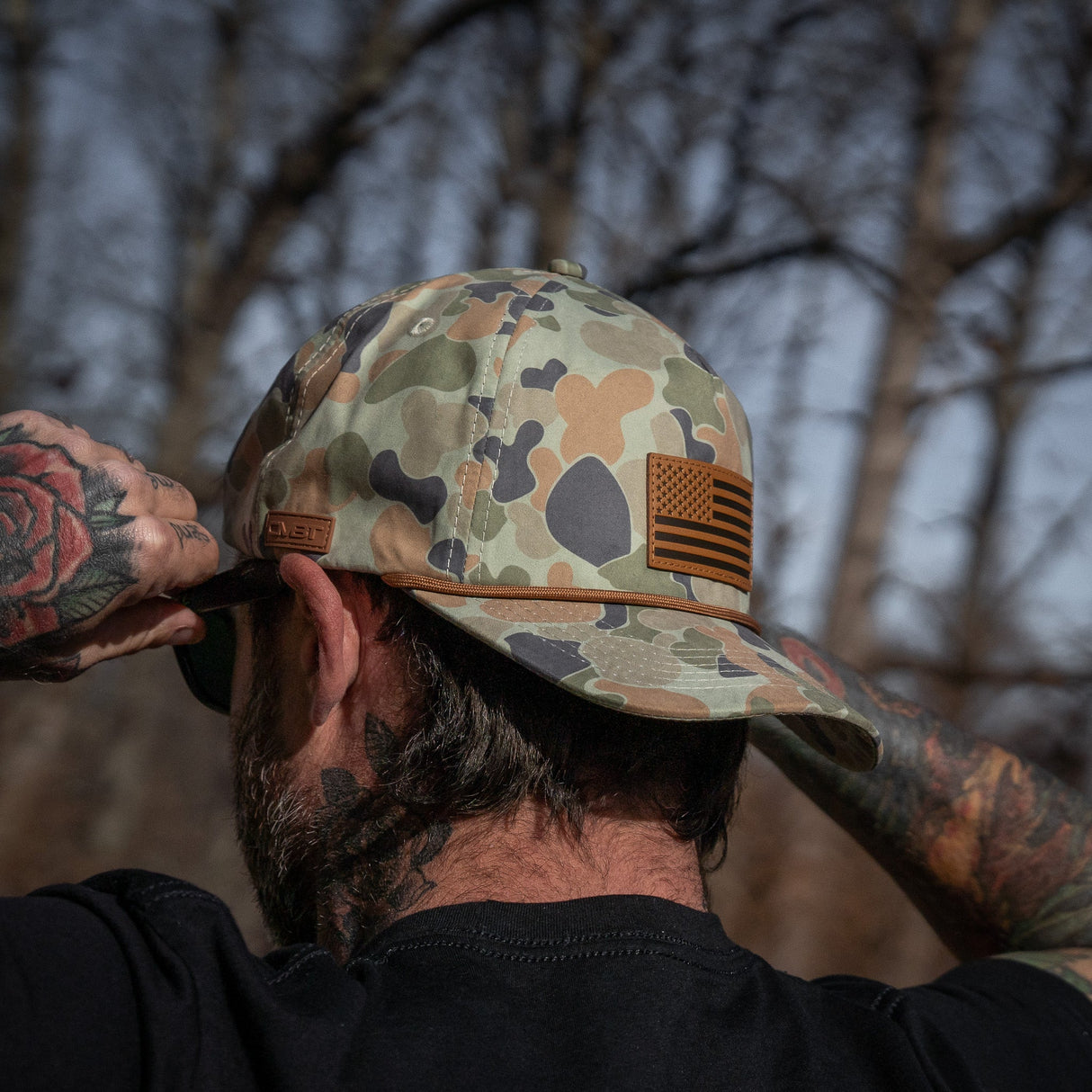American Flag Leather Patch Crushable Rope Snapback Hat from Combat Iron Apparel