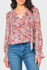 Long Sleeve Surplice Blouse With Ruffle Sleeve from Gibsonlook