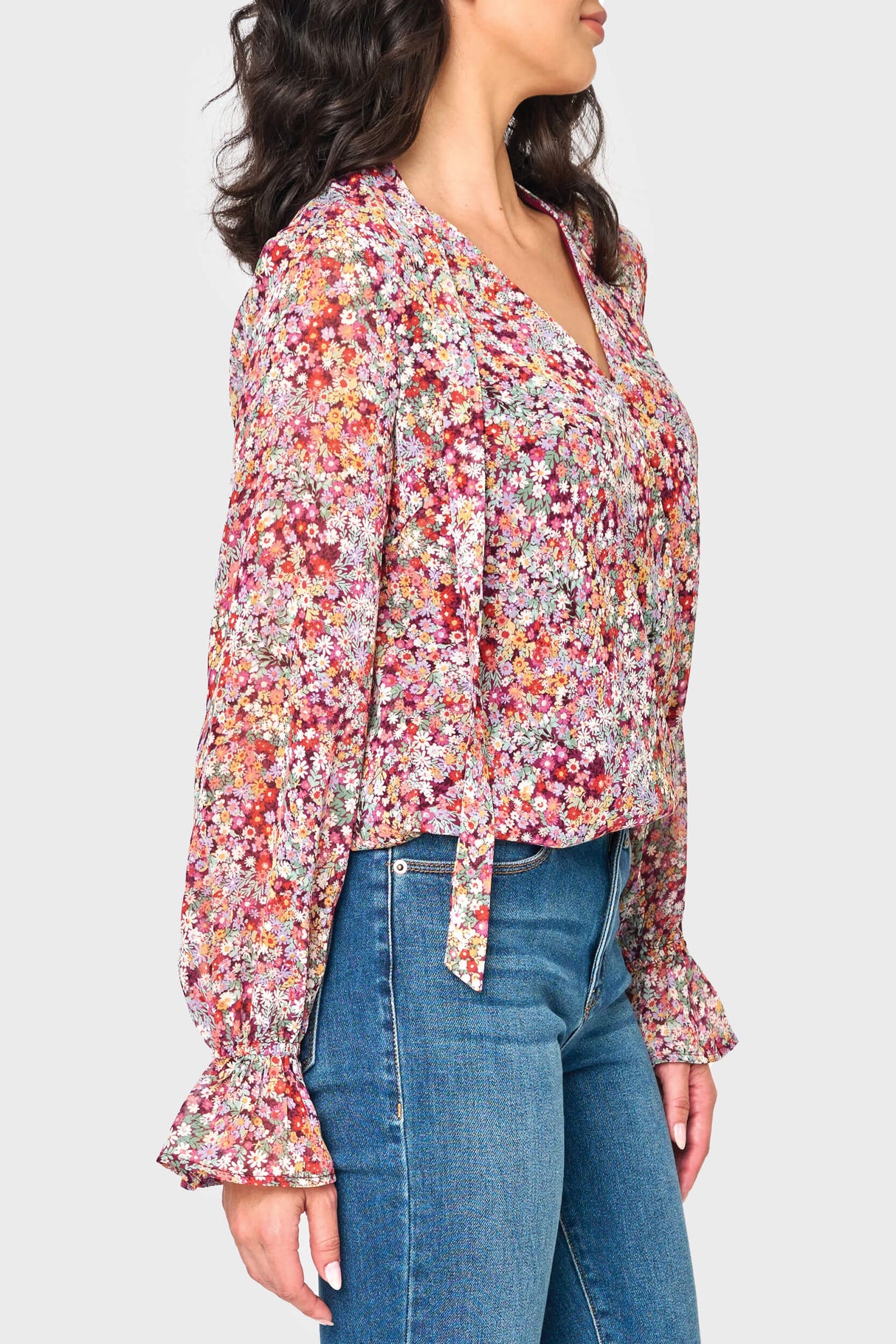 Long Sleeve Surplice Blouse With Ruffle Sleeve from Gibsonlook