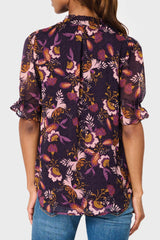 Gibsonlook Dianthus Henley Puff Sleeve Chiffon Blouse from Gibsonlook