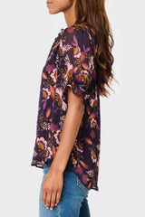 Gibsonlook Dianthus Henley Puff Sleeve Chiffon Blouse from Gibsonlook