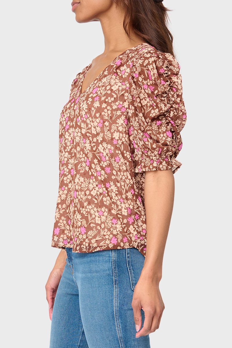 Rouched Sleeve Chiffon V-neck Blouse from Gibsonlook