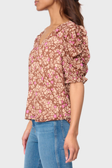 Rouched Sleeve Chiffon V-neck Blouse from Gibsonlook
