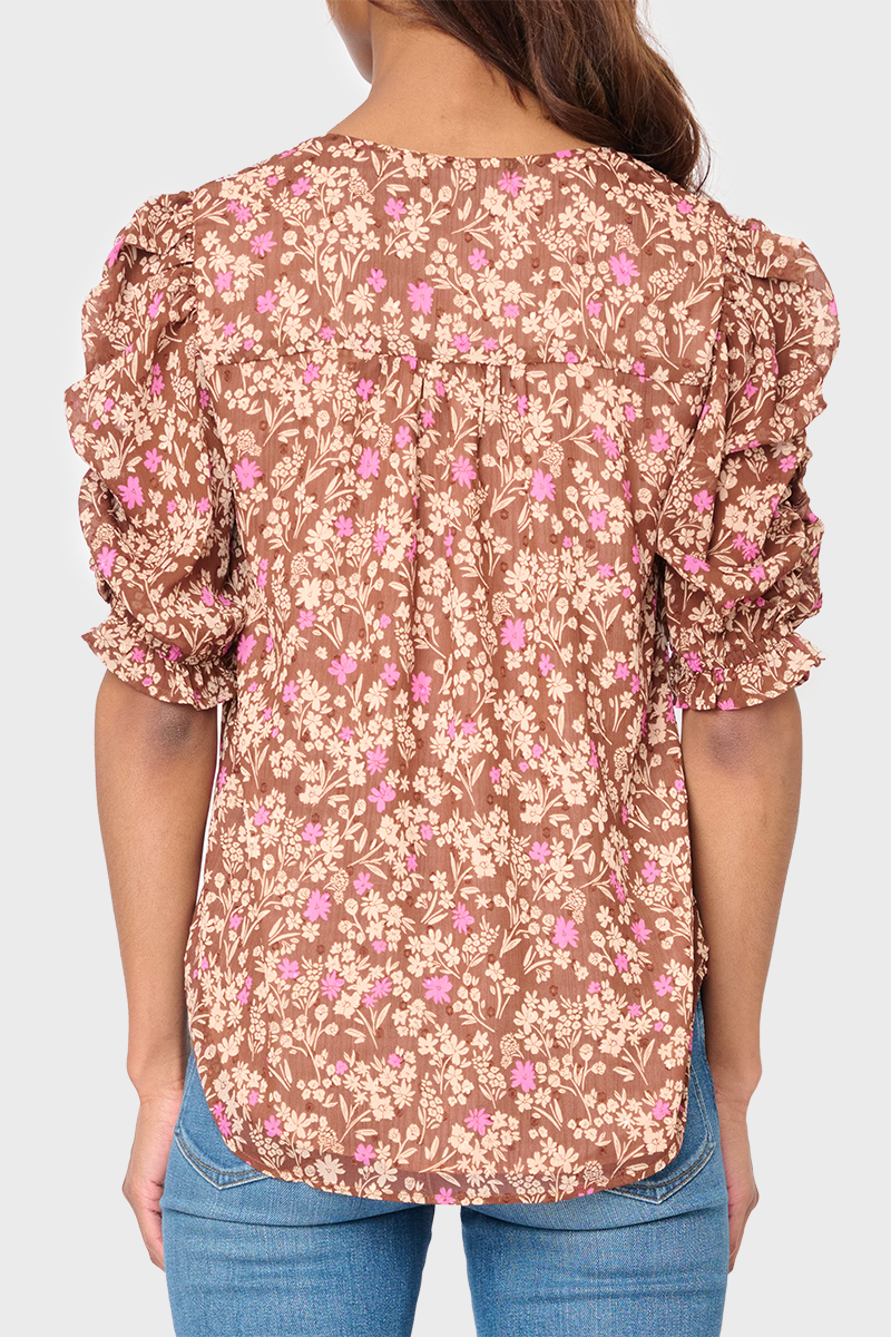 Rouched Sleeve Chiffon V-neck Blouse from Gibsonlook