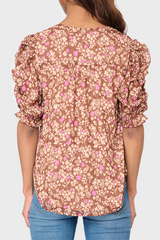 Rouched Sleeve Chiffon V-neck Blouse from Gibsonlook