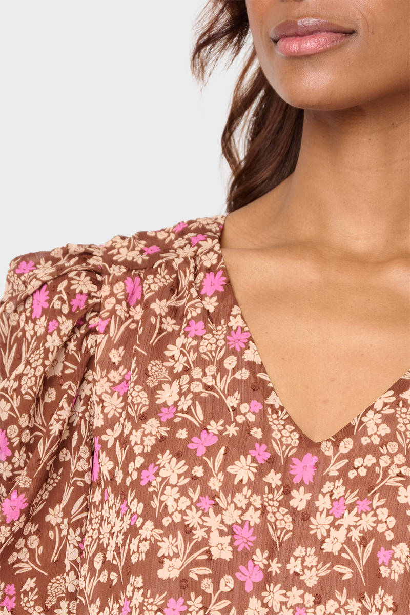 Rouched Sleeve Chiffon V-neck Blouse from Gibsonlook