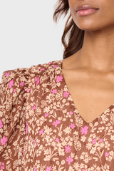 Rouched Sleeve Chiffon V-neck Blouse from Gibsonlook