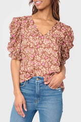 Rouched Sleeve Chiffon V-neck Blouse from Gibsonlook