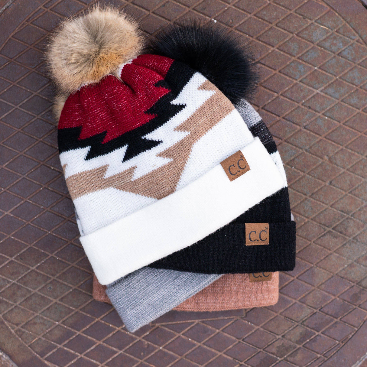 CC Beanie with Pom & South Western Pattern