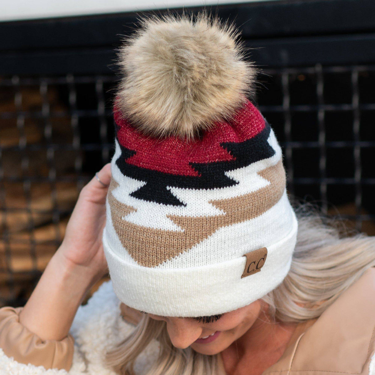 CC Beanie with Pom & South Western Pattern