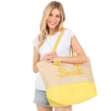 BEACH Message Rope Handle Crochet Fabric Tote Bag / Beach Bag  from Madeline Love
