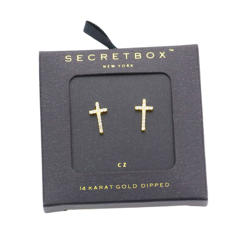 14K Gold Dipped CZ Cross Stud Earrings from Madeline Love
