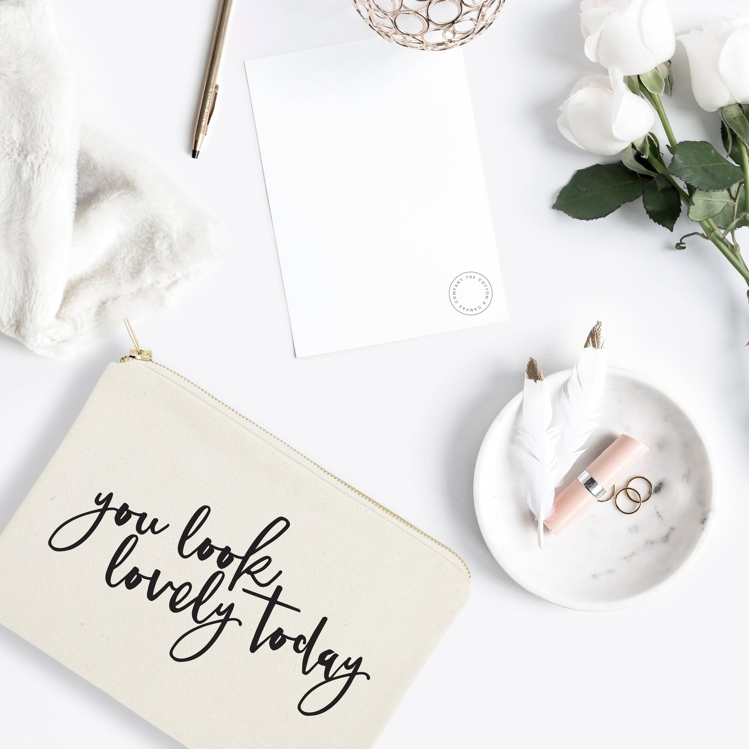 You Look Lovely Today Cotton Canvas Cosmetic Bag from The Cotton & Canvas Co.