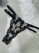 Black Floral Embroidery Bustier Straps Lingerie Set From Hello.LA.Girl